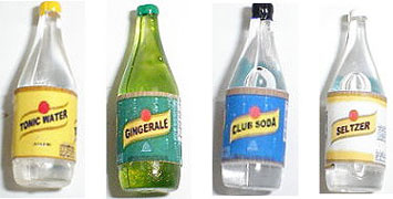 Dollhouse Miniature Soda Mixer Set - Ton Water, Ginger Ale, Seltzer, Club